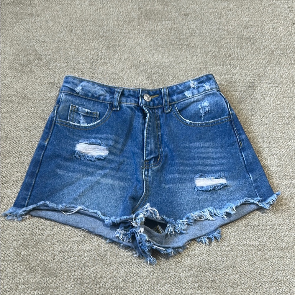 Distressed Blue Denim Shorts